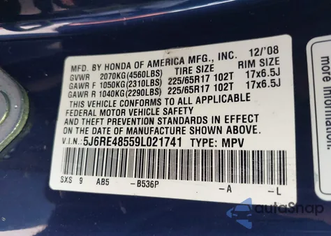 2009 Honda Cr-V Ex z USA, uszkodzony, nr VIN 5J6RE48559L021741